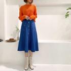 Button-up Denim Flare Skirt Blue - One Size
