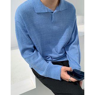Drop-shoulder Collared Knit Top