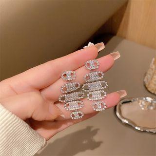 Rhinestone Earring 1 Pair - Gold & Black - Silver - One Size