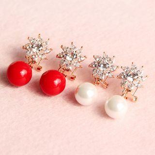 Set: Rhinestone Pearl Earrings