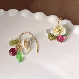 Flower Alloy Earring 1 Pair - 42 - White & Green & Dark Purple - One Size