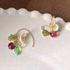 Flower Alloy Earring 1 Pair - 42 - White & Green & Dark Purple - One Size