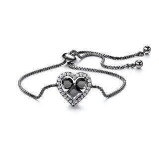 Simple Romantic Black Cubic Zirconia Heart Bracelet Silver - One Size
