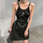 Faux Leather Spaghetti Strap A-line Dress
