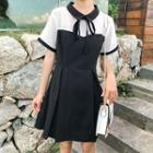 Short-sleeve Mock Two Piece Color-block Dress