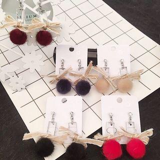 Linen Bow Bobble Dangle Earring