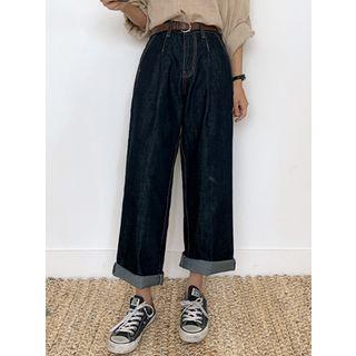 Pleated Stitched Wide-leg Jeans