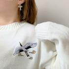 Embroidered Crane Sweater