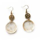 Gold Leaf Acrylic Disc Dangle Earring 1 Pair - Gold - One Size