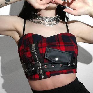 Plaid Buckled Cropped Camisole Top
