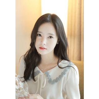 Tie-front Knit-taping Chiffon Top