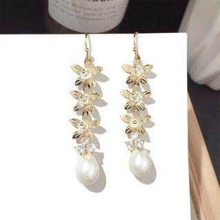 Flower Dangle Earring Gold Steel Earring - One Size