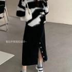 High-waist Buttoned Split Denim Skirt