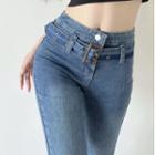 Belt Washed Boot-cut Jeans