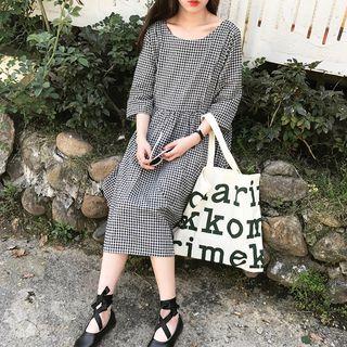 Plaid Elbow-sleeve A-line Dress