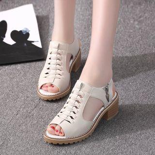 Block-heel Platform Perforated Sandals