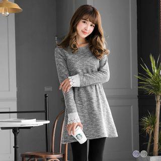 Lace Cuffed Swing Marled Dress