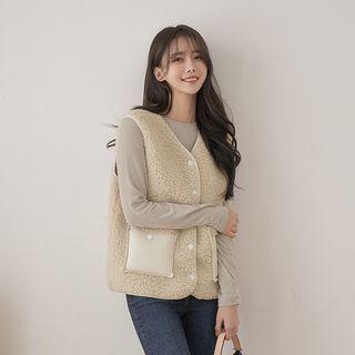V-neck Dual-pocket Dumble Vest