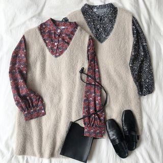Set: Patterned Shirt + Sleeveless Knit Dress