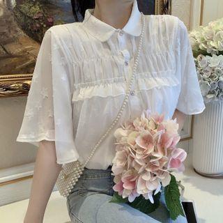Elbow-sleeve Starry Print Chiffon Shirt White - One Size