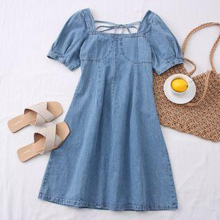 Tie-back Denim Mini Dress