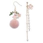 Non-matching Faux Pearl Rabbit Dangle Earring Rabbit & Sakura - One Size