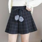A-line Pompom Plaid Skirt
