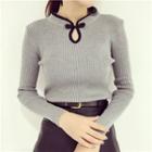 Long-sleeve Mandarin Collar Knit Top