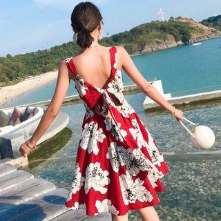 Open Back Printed Sleeveless A-line Dress