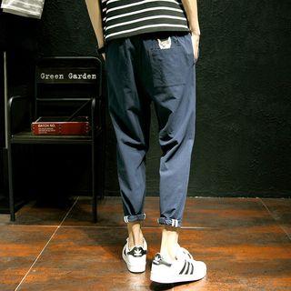 Embroidered Cat Linen Harem Pants