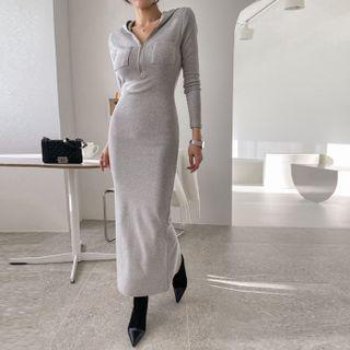 Zip-detail Bodycon Maxi Hoodie Dress
