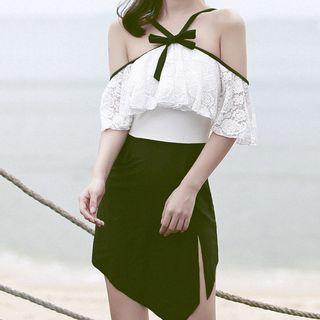 Lace Panel Off Shoulder Swimdress
