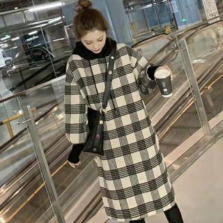Mock-turtleneck Midi Plaid Hoodie Dress