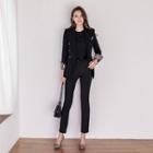 Leopard Patterned Double-breasted Blazer/ Cropped Slim-fit Dress Pants