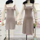 Mock Two-piece Lantern-sleeve Mini Knit Dress / Mock Two-piece Lantern-sleeve Midi Knit Dress