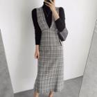 Sleeveless V-neck Tweed Midi Dress