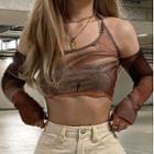 Long-sleeve Halter Cold-shoulder Crop Top