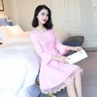 Crochet Trim Bell-sleeve A-line Dress