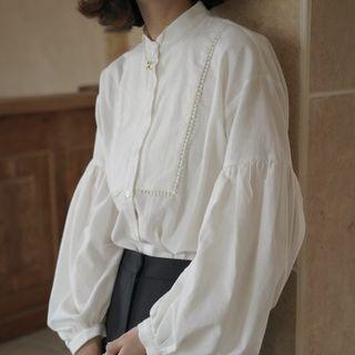 Long-sleeve Mock-neck Embellished Blouse