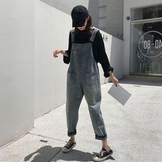Washed Loose-fit Denim Jumper Pants