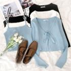 Long-sleeve Plain Knit Cardigan / Camisole