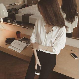 Split Neck Chiffon 3/4 Sleeve Blouse