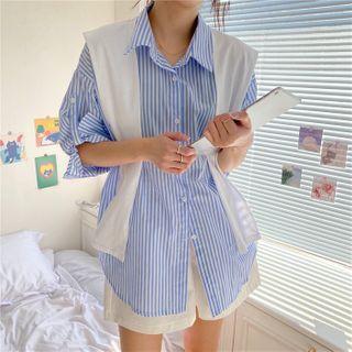 Detachable Shawl Striped Shirt Blue - One Size