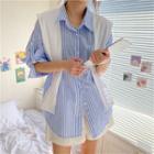 Detachable Shawl Striped Shirt Blue - One Size