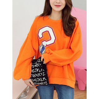 Puff-sleeve Applique-detail Top