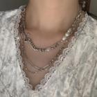 Faux Pearl Rose Layered Necklace Silver - One Size