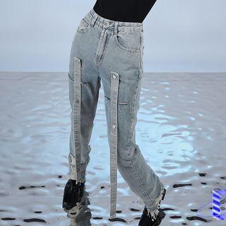 High Waist Distressed Bootcut Jeans