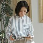 Stand Collar Stripe Blouse