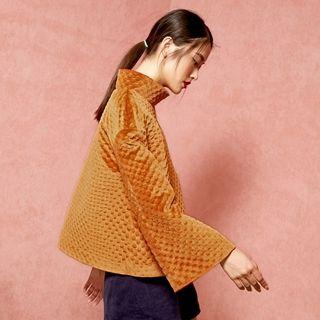 Flare-sleeve Mock-neck Plain Top