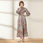 Printed Lantern-sleeve Maxi A-line Shirtdress